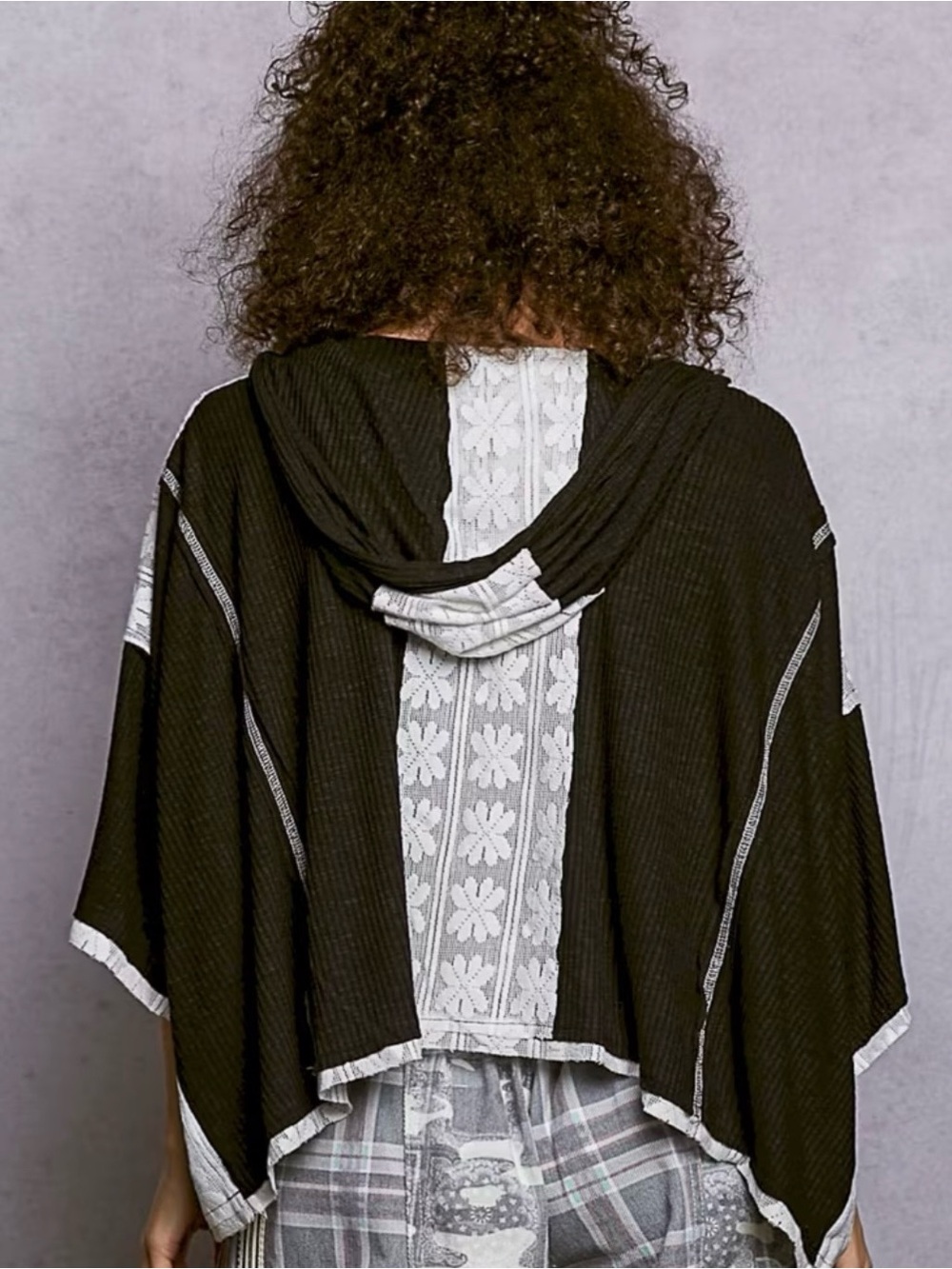 POL Black and White Oversized Pullover Hooded Top - Picture 3 of 4